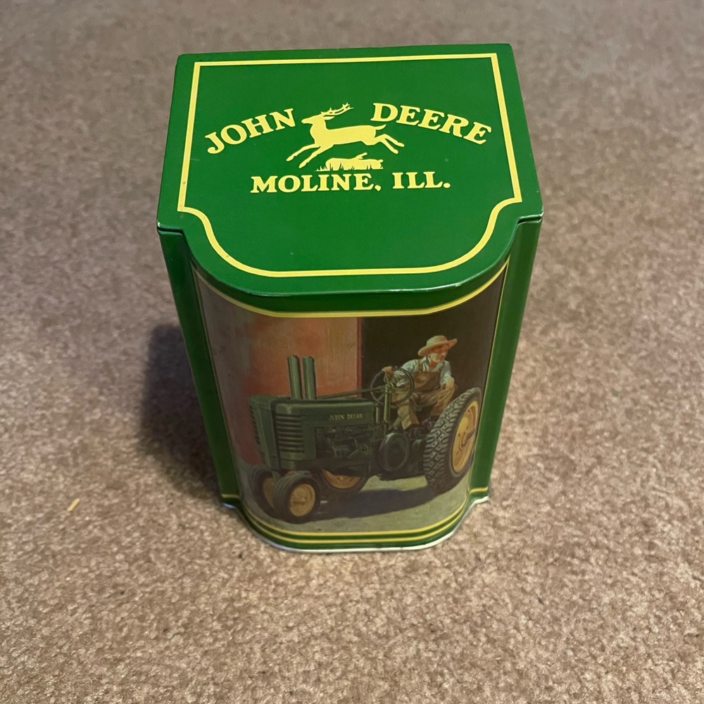 John Deere Green and Yellow Tin with Tractor Design